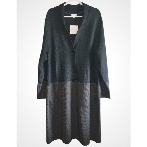 Jill Blue Gray Color Block Cardigan Duster Sweater Long Knit